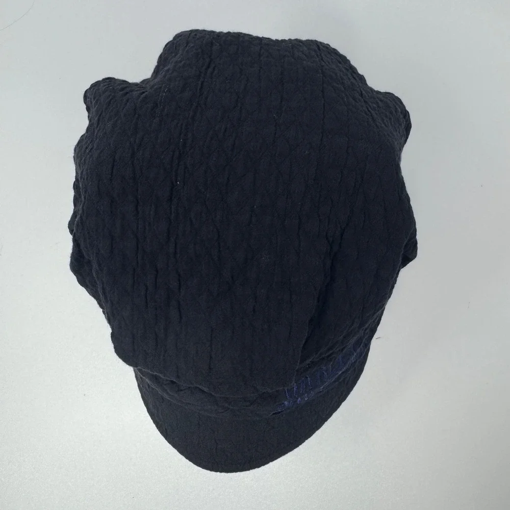 Harley Davidson Black Textured Quilted Newsboy Cap Hat‎ with Blue Embroidery